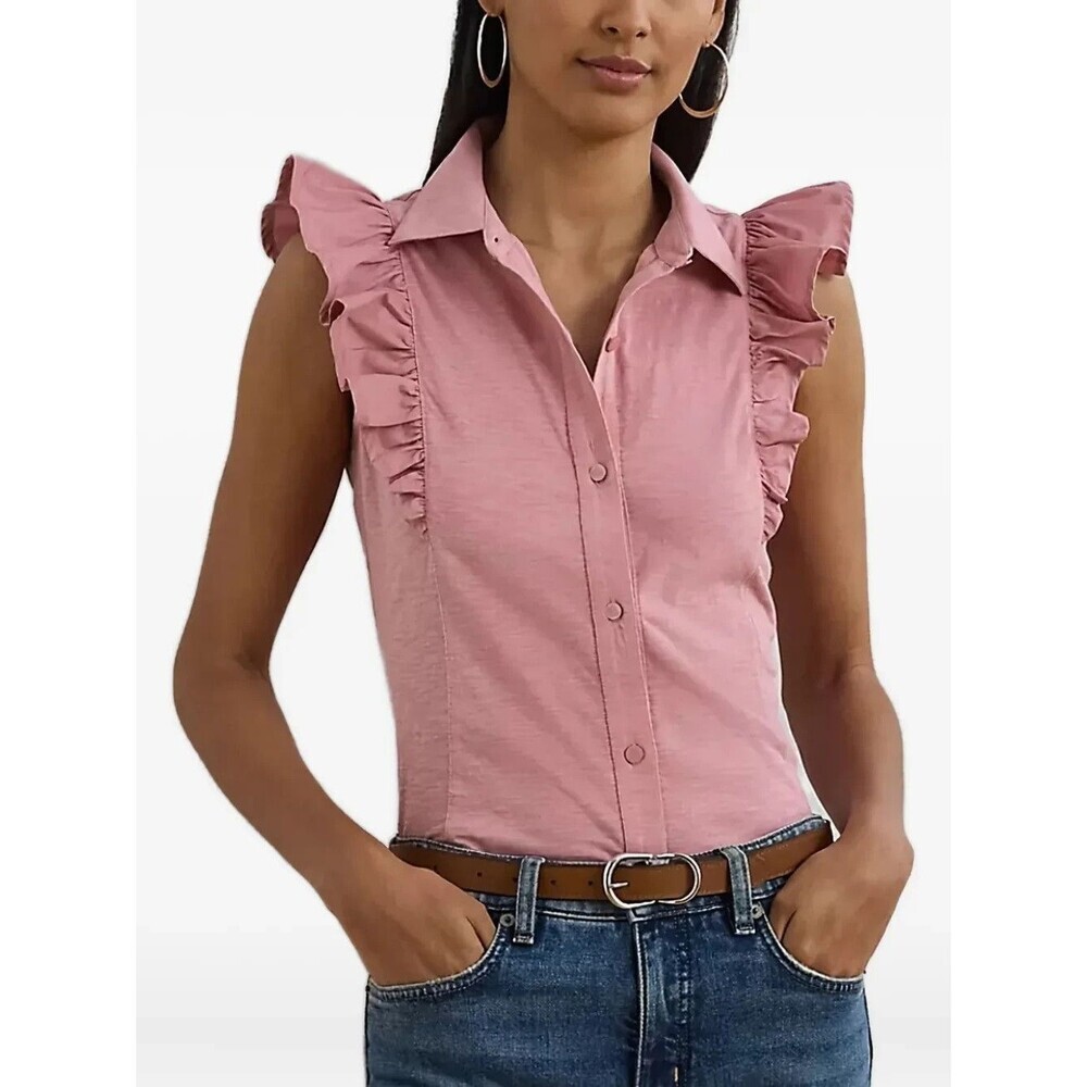 Lauren Ralph Lauren Women's ruffle-trimmed Sleeveless Shirt Top Rose Mauve L